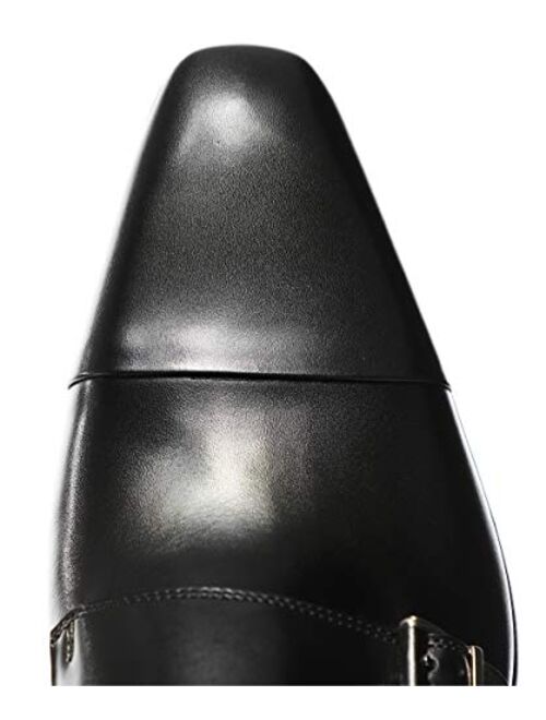 Magnanni Men's Leather Double Monk Siros Shoes Black