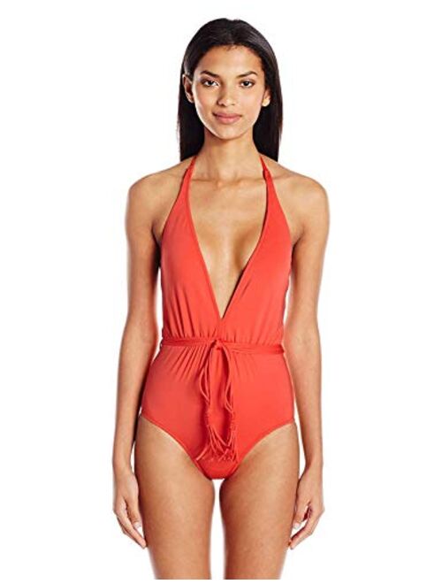 Seafolly Women's Deep V One Piece Swimsuit with Belt Tie
