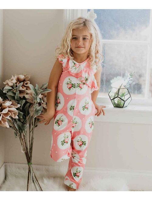 Pink Floral Ruffle-Accent Sleeveless Jumpsuit - Toddler & Girls