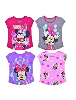 Girl's Minnie Mouse 4 Pack Short Sleeves Tee Shirt Set, Fashionable Bundle for Kids