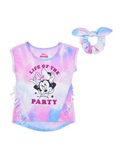 Minnie Mouse Girls Sleeveless Tee Shirt with Free Scrunchie, Loose Fit Top