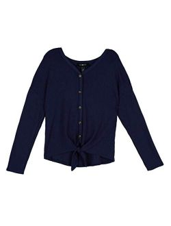 Girls' Long Sleeve Button Up Tie Front Top