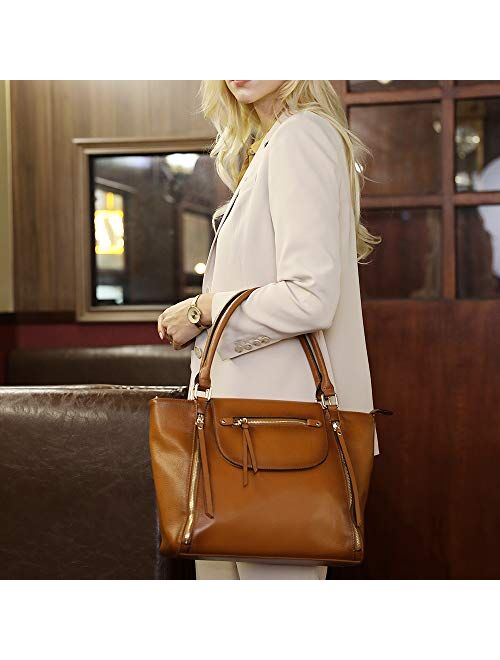 Kattee Genuine Leather Tote Bag for Women, Large Shoulder Purse Designer Satchel Handbag