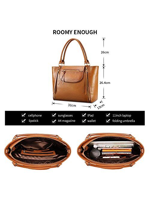 Kattee Genuine Leather Tote Bag for Women, Large Shoulder Purse Designer Satchel Handbag