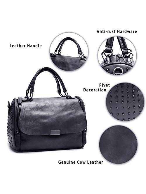IVTG Genuine Leather Satchel Bag for Women Vintage Handmade Top Handle Crossbody Handbag