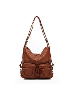 Soft Leather Purse, Large Tote Bag for Women, Multiple Pocket Hobo Shoulder backpack Bag 2019