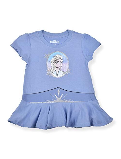 Disney Frozen 2 Girl's 2-Pack Princess Anna and Elsa Character Tees with Cape, Purple/Blue
