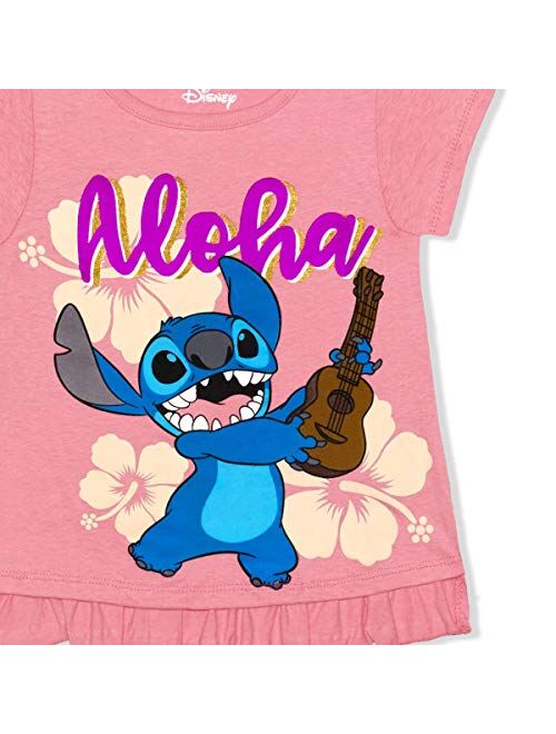 Disney Girl's 2 Pack Lilo and Stitch Short Sleeves Tee Shirt Set, Kid’s Shirt Bundle