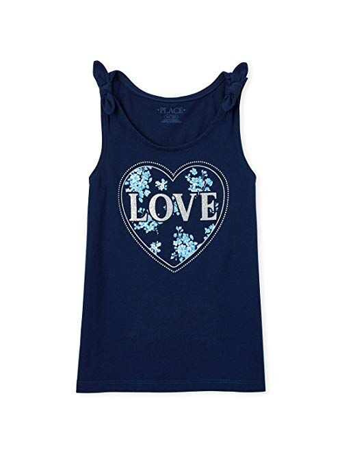 The Children's Place Girls' Mix and Match Glitter Love Tie Shoulder Tank Top