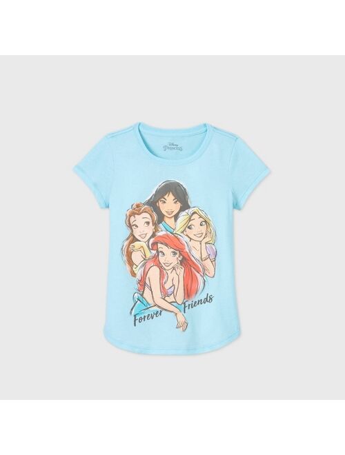 Girls' Disney Princess 'Forever Friends' Short Sleeve Graphic T-Shirt - Blue