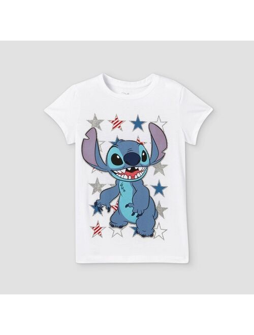 Girls' Disney Stitch Americana Short Sleeve Graphic T-Shirt - White