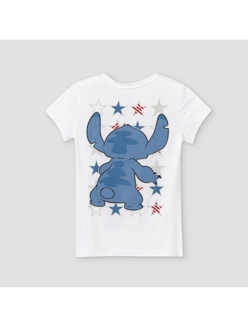 Girls' Disney Stitch Americana Short Sleeve Graphic T-Shirt - White