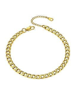 GoldChic Adjustbale Link Chain Anklet for Women Girls, 316L Stainless Steel Figaro/Wheat/Twist Rope/Cuban Foot Bracelet-Waterproof, Resizable 9"-12" (Gift Box Included)
