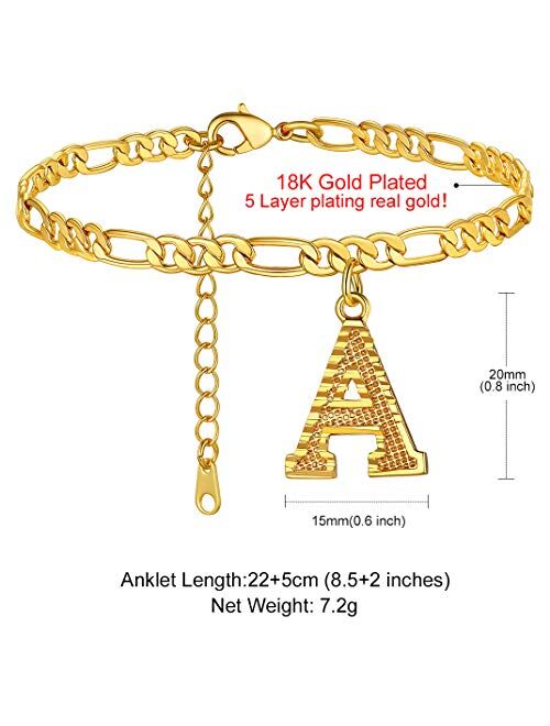GOLDCHIC JEWELRY Anklets with Initials, Personalized Waterproof 4.5MM Wide Resizable 18K Gold Plated Figaro Chain Initial Letter Ankle Bracelets for Women Summer Jewelry,