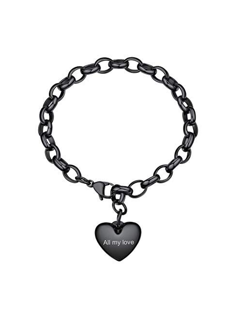 GoldChic Jewelry Personalized Stainless Steel 26 Initial Heart Charm Bracelet Adjustable for Women/Girls,Cable Link Letters Alphabet Mother Daughter Bracelets - (Other Ch