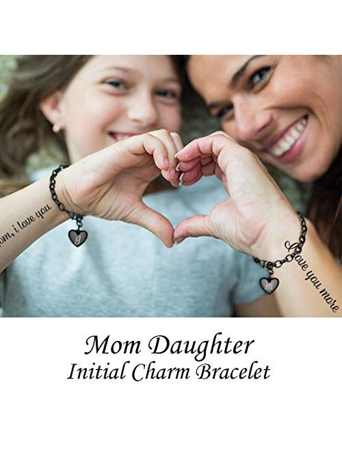GoldChic Jewelry Personalized Stainless Steel 26 Initial Heart Charm Bracelet Adjustable for Women/Girls,Cable Link Letters Alphabet Mother Daughter Bracelets - (Other Ch