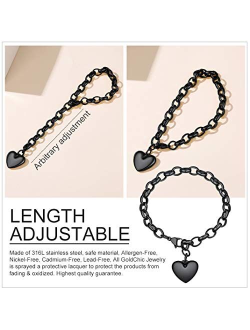 GoldChic Jewelry Personalized Stainless Steel 26 Initial Heart Charm Bracelet Adjustable for Women/Girls,Cable Link Letters Alphabet Mother Daughter Bracelets - (Other Ch