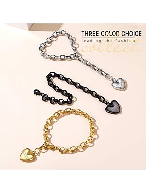 GoldChic Jewelry Personalized Stainless Steel 26 Initial Heart Charm Bracelet Adjustable for Women/Girls,Cable Link Letters Alphabet Mother Daughter Bracelets - (Other Ch