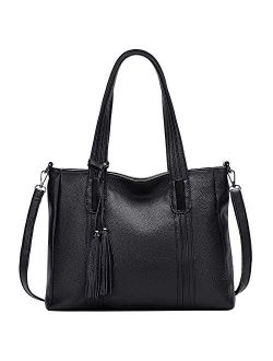 Leather Handbags for Women Large Shoulder Bag Tote Purse Ladies Crossbody Bag (S203 Black)