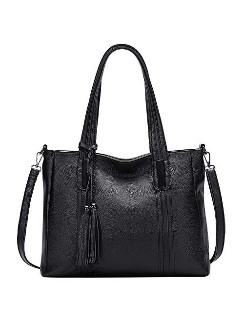 ALTOSY Leather Handbags for Women Large Shoulder Bag Tote Purse Ladies Crossbody Bag (S203 Black)