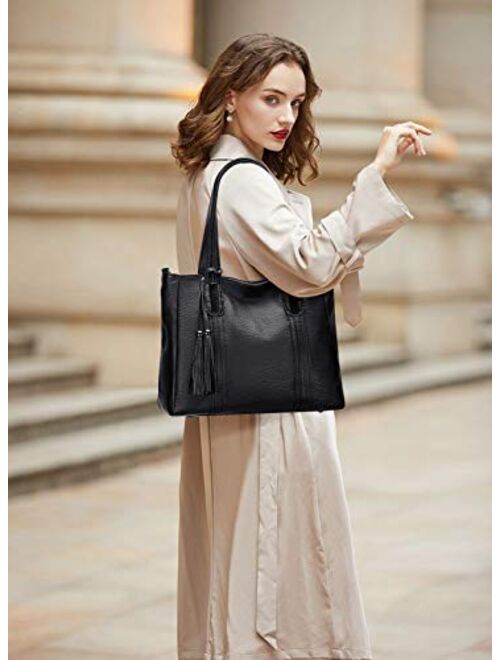 ALTOSY Leather Handbags for Women Large Shoulder Bag Tote Purse Ladies Crossbody Bag (S203 Black)