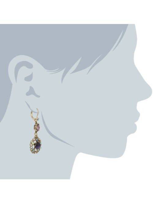 Betsey Johnson Carved Flower Medallion & Crystal Gem Drop Earrings