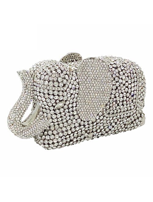 Boutique De FGG Elephant Evening Clutches Bags Metal Crystal Clutch Minaudiere Wedding Bridal Purses and Handbags