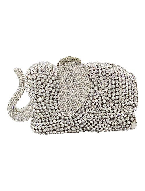 Boutique De FGG Elephant Evening Clutches Bags Metal Crystal Clutch Minaudiere Wedding Bridal Purses and Handbags