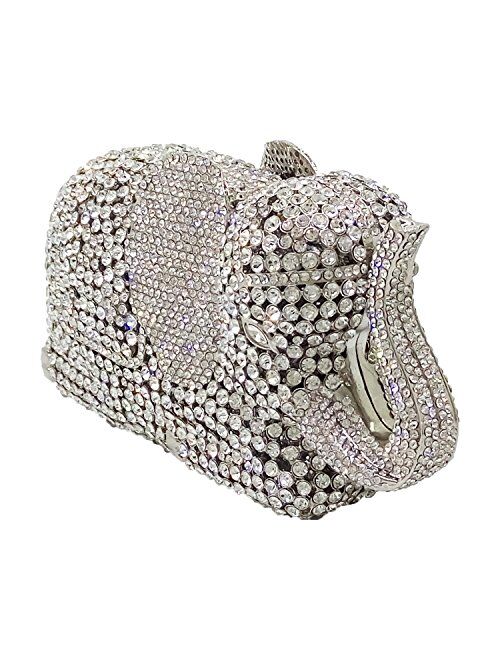 Boutique De FGG Elephant Evening Clutches Bags Metal Crystal Clutch Minaudiere Wedding Bridal Purses and Handbags