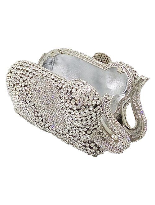 Boutique De FGG Elephant Evening Clutches Bags Metal Crystal Clutch Minaudiere Wedding Bridal Purses and Handbags