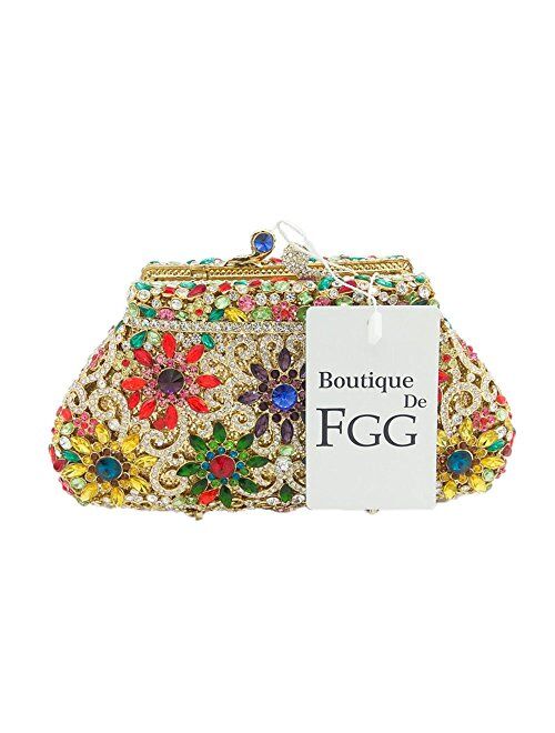 Boutique De FGG Dazzling Elegant Women Flower Crystal Evening Clutches Minaudiere Purse Wedding Cocktail Bag