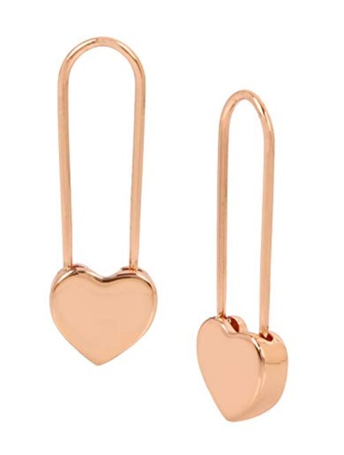 Betsey Johnson Rose Gold Heart Safety Pin Earrings