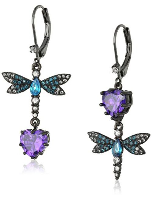 Betsey Johnson CZ & Butterfly Double Mismatch Drop Earring