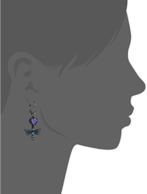 Betsey Johnson CZ & Butterfly Double Mismatch Drop Earring