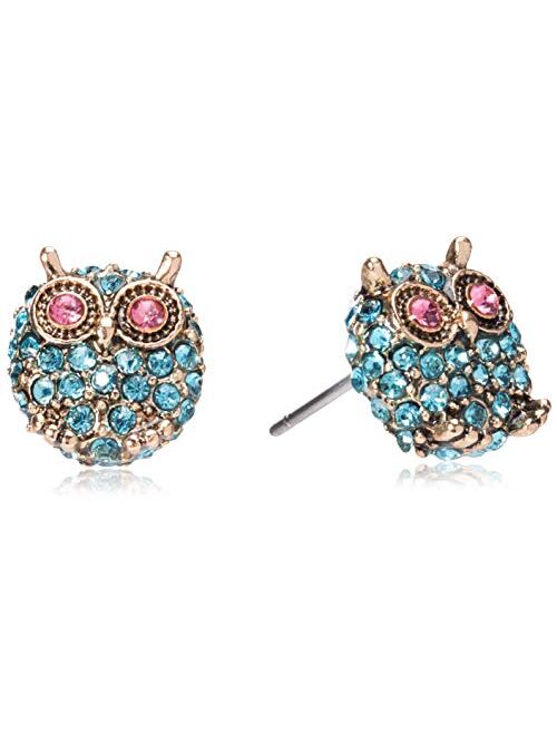 Betsey Johnson Pave Owl Stud Earrings