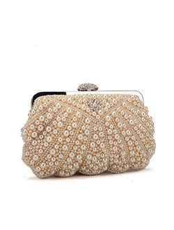 JustsoLe Women Clutch Bag Party Bridal Handbag Pearl Beaded Wallet Purse
