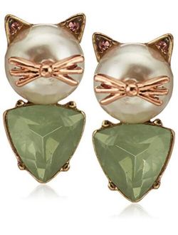 Women's Pearl Critters Cat Stud Earrings