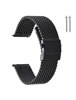 EACHE Stainless Steel Thick Mesh Watch Bands for Mens, Quick Release Adjustable Heavy Duty Mesh Watch Straps 18mm 20mm 22mm