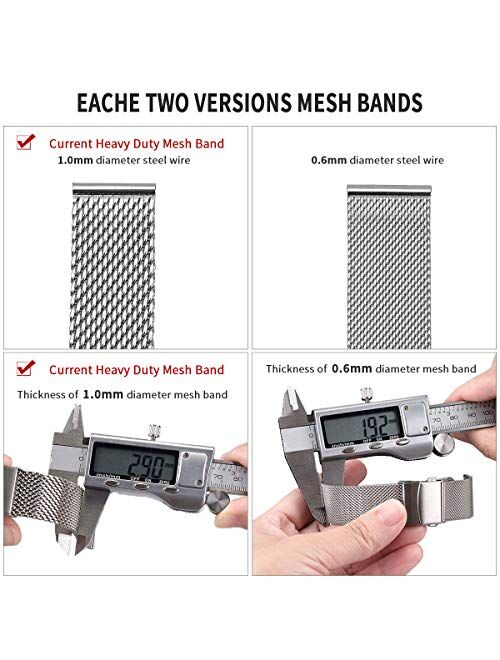 Fossil EACHE Stainless Steel Thick Mesh Watch Bands for Mens, Quick Release Adjustable Heavy Duty Mesh Watch Straps 18mm 20mm 22mm