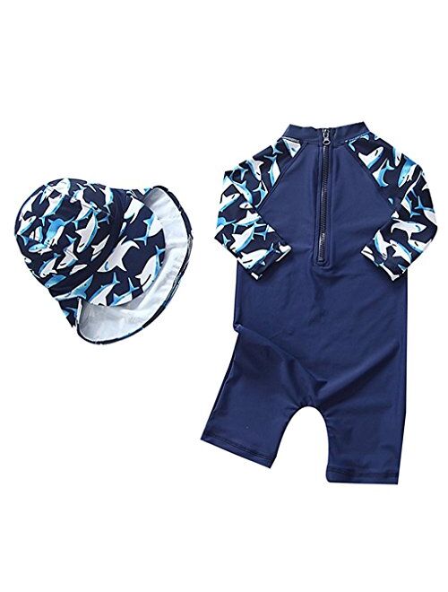 Yober Baby Boys Kids Swimsuit One Piece Toddlers Zipper Bathing Suit Swimwear with Hat Rash Guard Surfing Suit UPF 50+ FBA