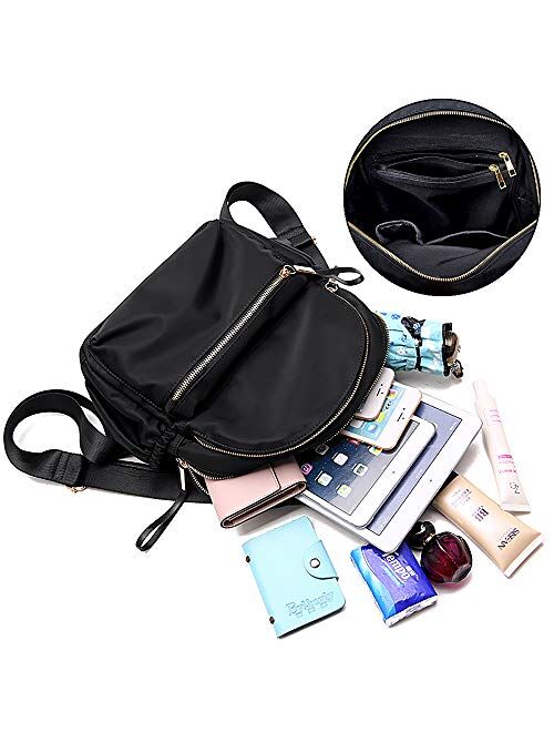 UTO Backpack Purse for Women PU Leather Bagpacks Ladies Purse Waterproof Nylon Rucksack Shoulder Bag