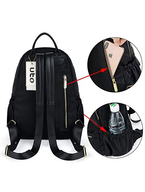 UTO Backpack Purse for Women PU Leather Bagpacks Ladies Purse Waterproof Nylon Rucksack Shoulder Bag