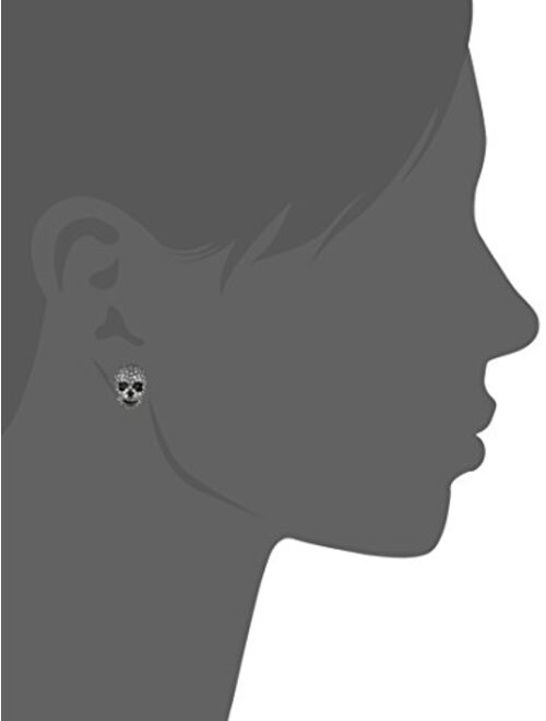 Betsey Johnson CZ Pave Heart & Skull Duo Set of Stud Earrings