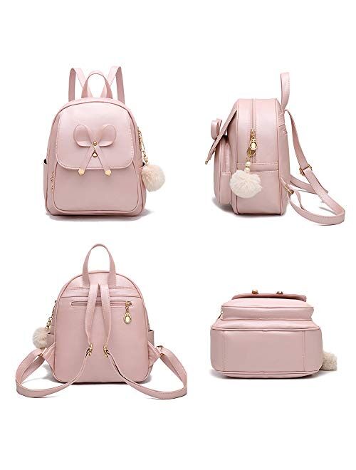 Cute Bowknot Mini Leather Backpack Fashion Small Daypacks Purse for Girls and Women