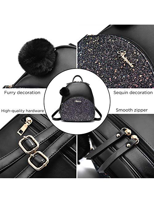 Girls Cute Sequin Leather backpack Purse Satchel School Bags Casual Travel Daypacks for Womens