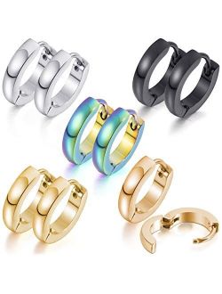 18G Surgical Stainless Hoop Earrings for Men Women Hypoallergenic Piercings Huggie Sleeper Earrings Set (5 Pairs)