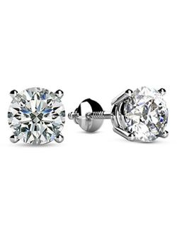 Natural Round Brilliant Solitaire Diamond Stud Earrings for Women 4 Prong Screw Back (I-J Color I1 Clarity)