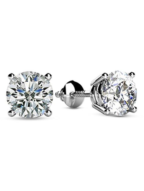 Houston Diamond District Natural Round Brilliant Solitaire Diamond Stud Earrings for Women 4 Prong Screw Back (I-J Color I1 Clarity)