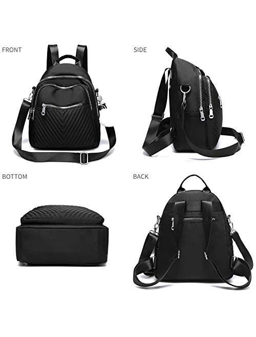 Backpack Purse for Women Fashion Mini Backpack Nylon Quilted Backpack Bookbag purse for Girls Shoulder Bag