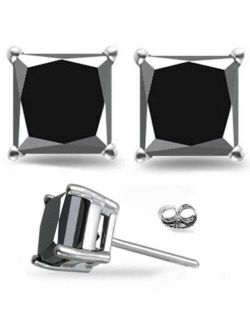 1/2-4 Carat Total Weight Princess Black Diamond Stud Earrings
